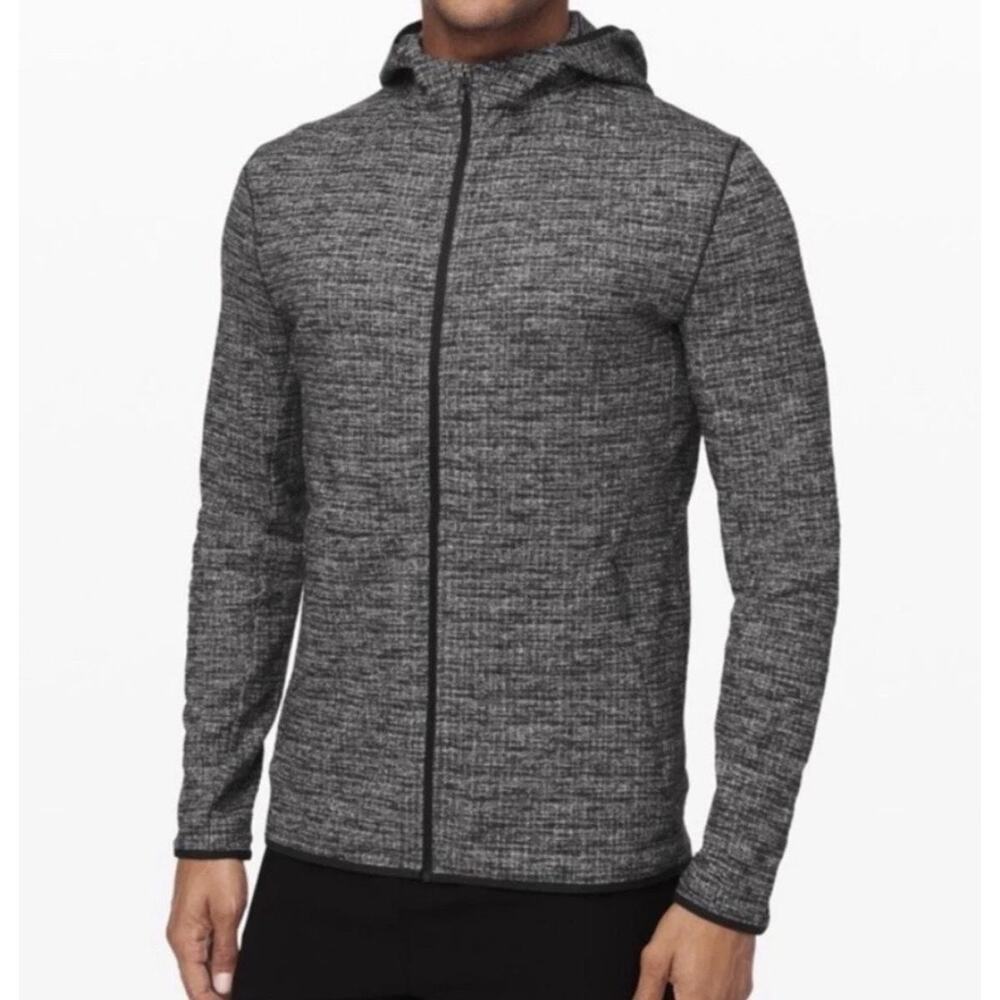 Lululemon Surge Warm Jacket Mens Medium Gray Flecked Hooded Full Zip Running